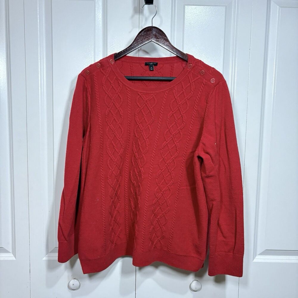 Talbots Sweater Womens 3X Red Cable Knit Button Shoulder Wool Blend Classic
